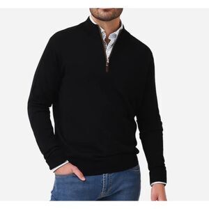 Peter Millar Autumn Crest Suede Trim Quarter Zip Black Sweater MF22S03 XL NWT